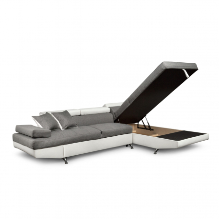 Colțar extensibil cu ladă de depozitare Rio Grey White Stanga [1]