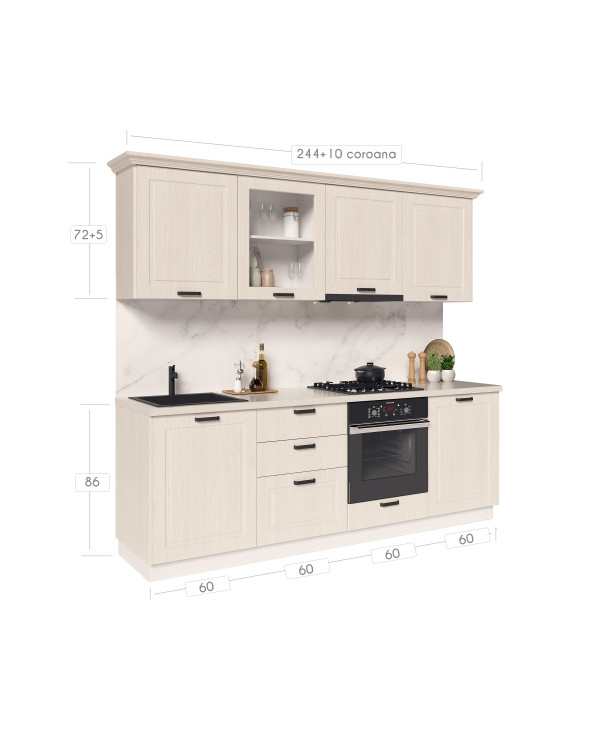 Bucatarie ATHENA 244 cm  MDF Insertie de lemn Alb/crem - Bucatarie completa [12]