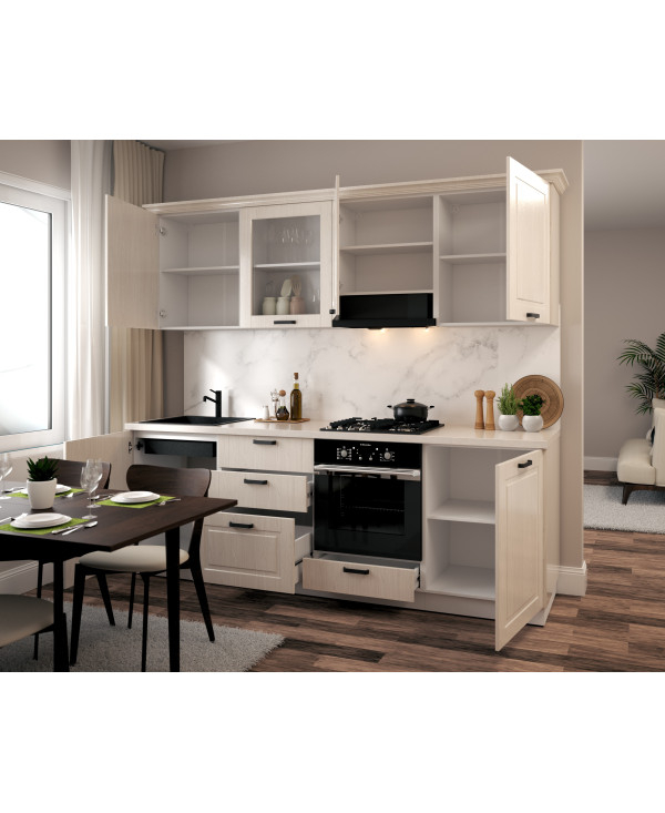 Bucatarie ATHENA 244 cm  MDF Insertie de lemn Alb/crem - Bucatarie completa [4]