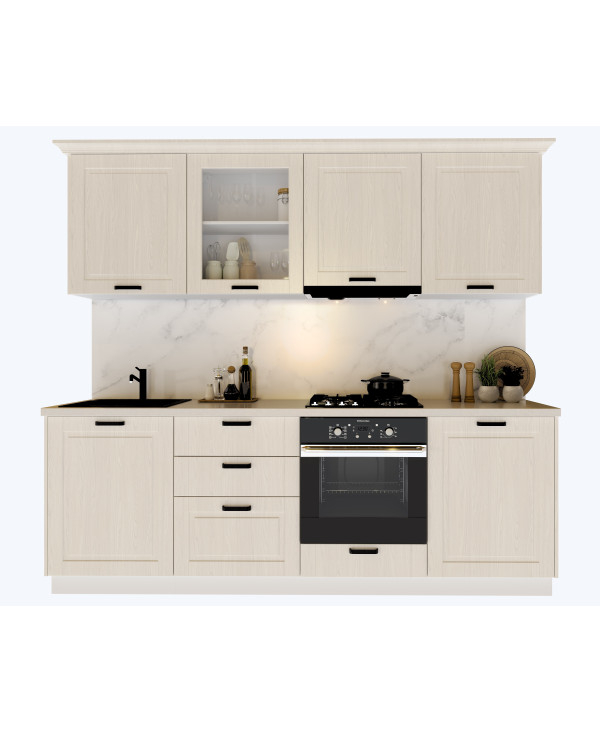 Bucatarie ATHENA 244 cm  MDF Insertie de lemn Alb/crem - Bucatarie completa [10]