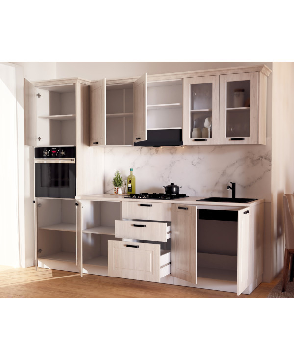 Bucatarie ATHENA 266 cm  MDF, Insertie de lemn Alb/crem - Bucatarie Completa [4]