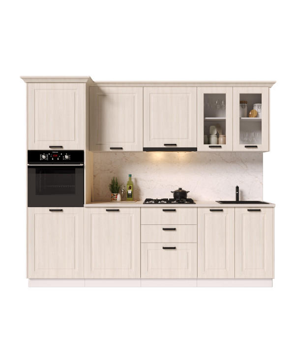 Bucatarie ATHENA 266 cm  MDF, Insertie de lemn Alb/crem - Bucatarie Completa [7]