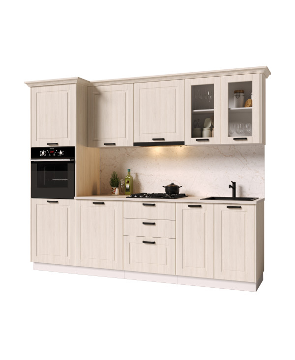 Bucatarie ATHENA 266 cm  MDF, Insertie de lemn Alb/crem - Bucatarie Completa [8]