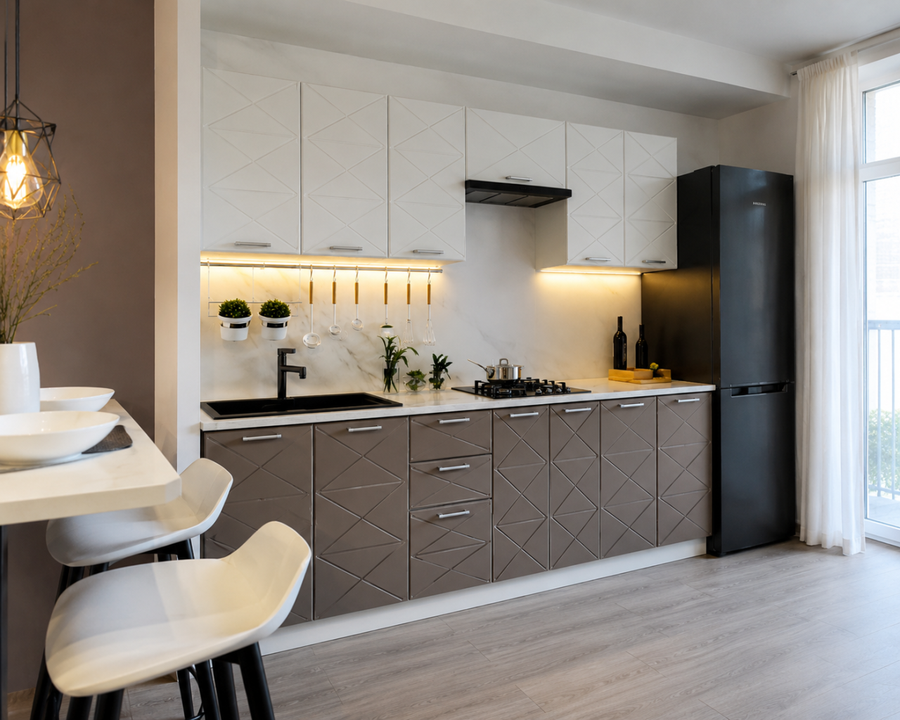 BUCATARIE BOSTON 2.6M MDF ALB/CIOCOLATA [6]