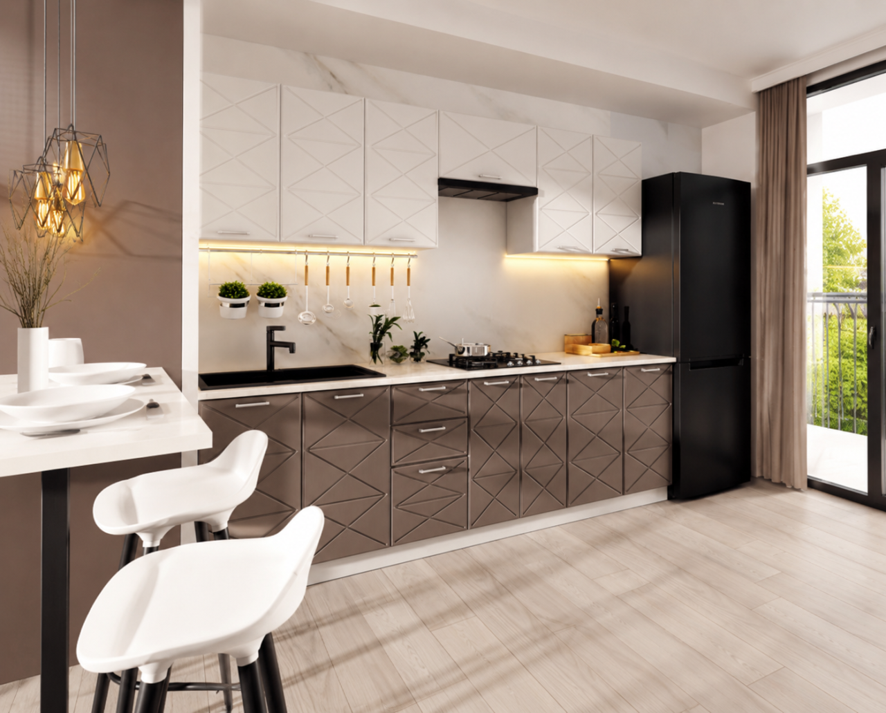 BUCATARIE BOSTON 2.6M MDF ALB/CIOCOLATA [7]