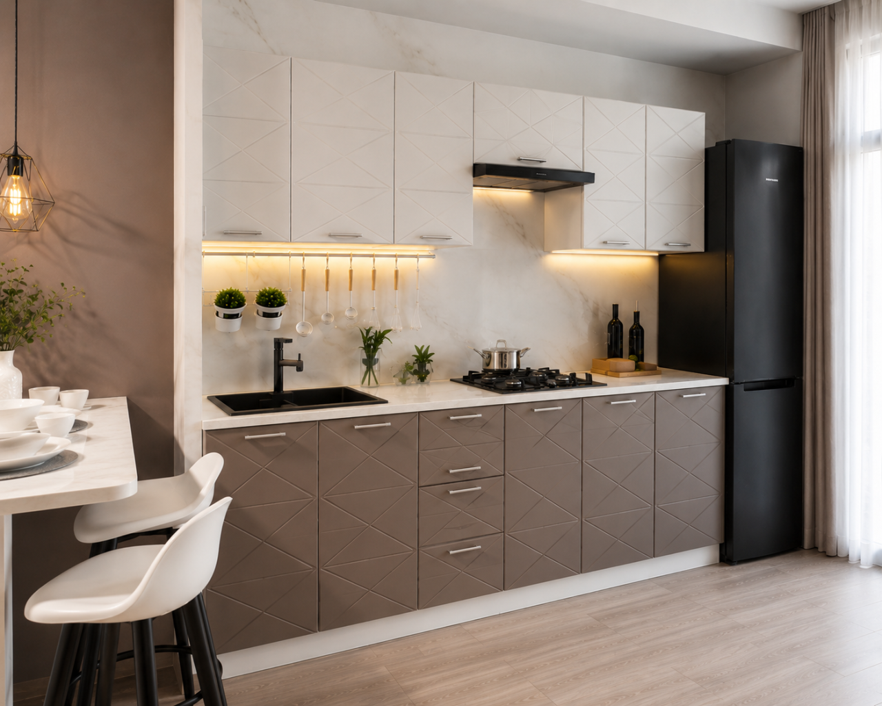 BUCATARIE BOSTON 2.6M MDF ALB/CIOCOLATA [2]