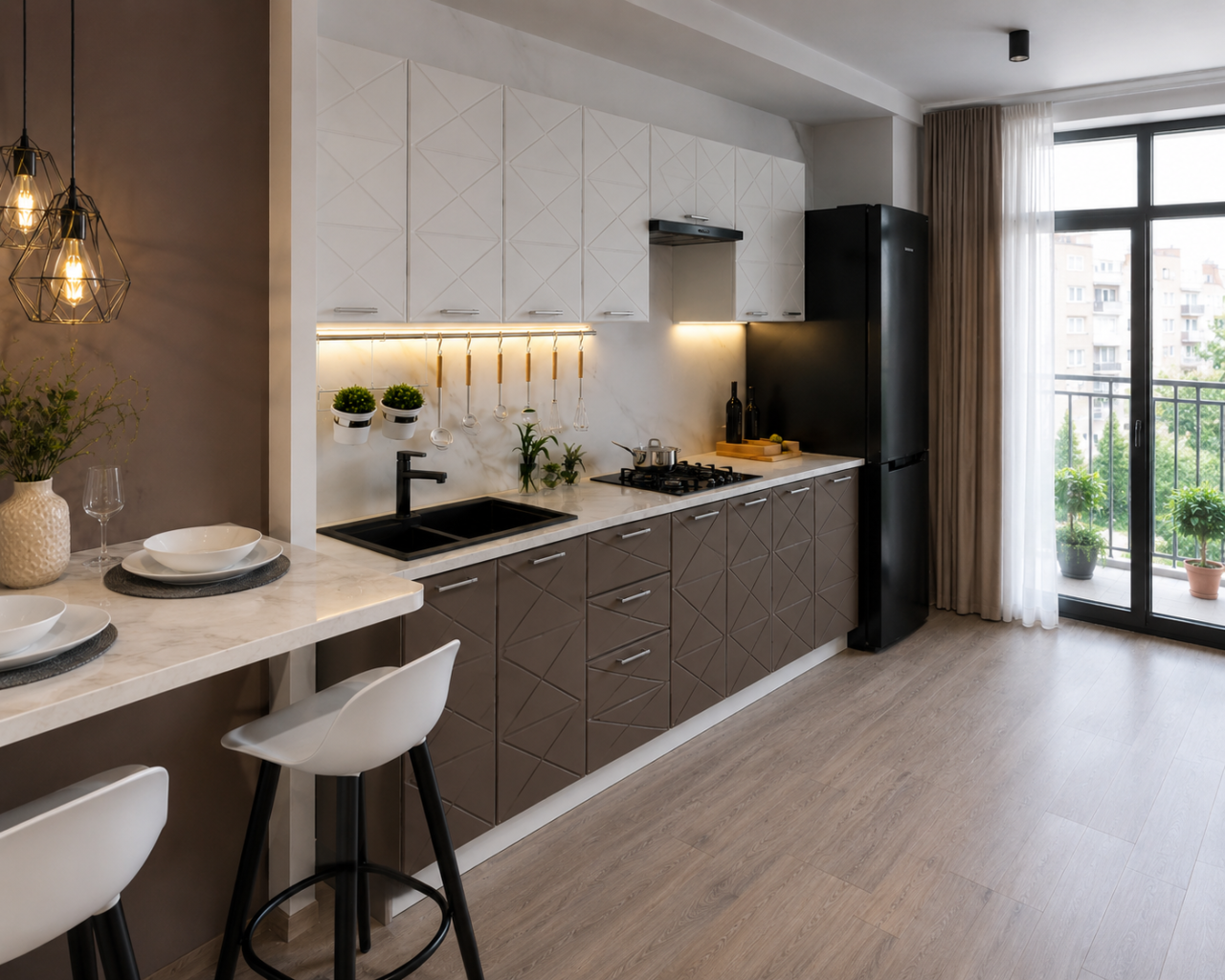 BUCATARIE BOSTON 2.6M MDF ALB/CIOCOLATA [5]
