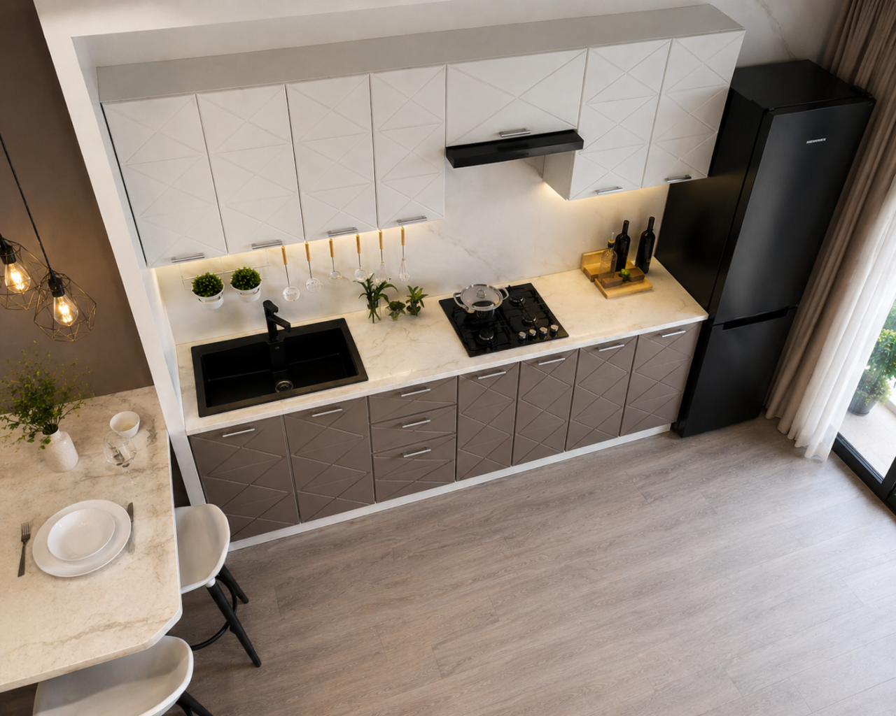 BUCATARIE BOSTON 2.6M MDF ALB/CIOCOLATA [3]