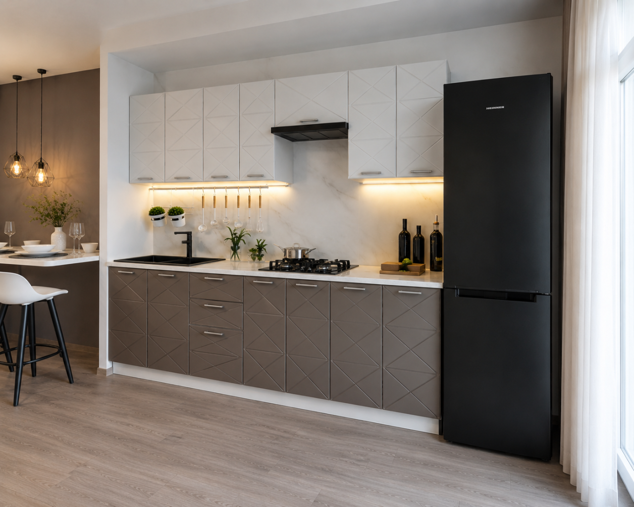 BUCATARIE BOSTON 2.6M MDF ALB/CIOCOLATA [4]