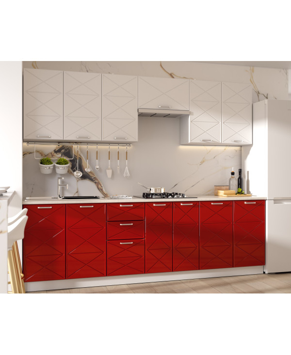 BUCATARIE BOSTON 2.6M MDF ALB/ROSU [4]