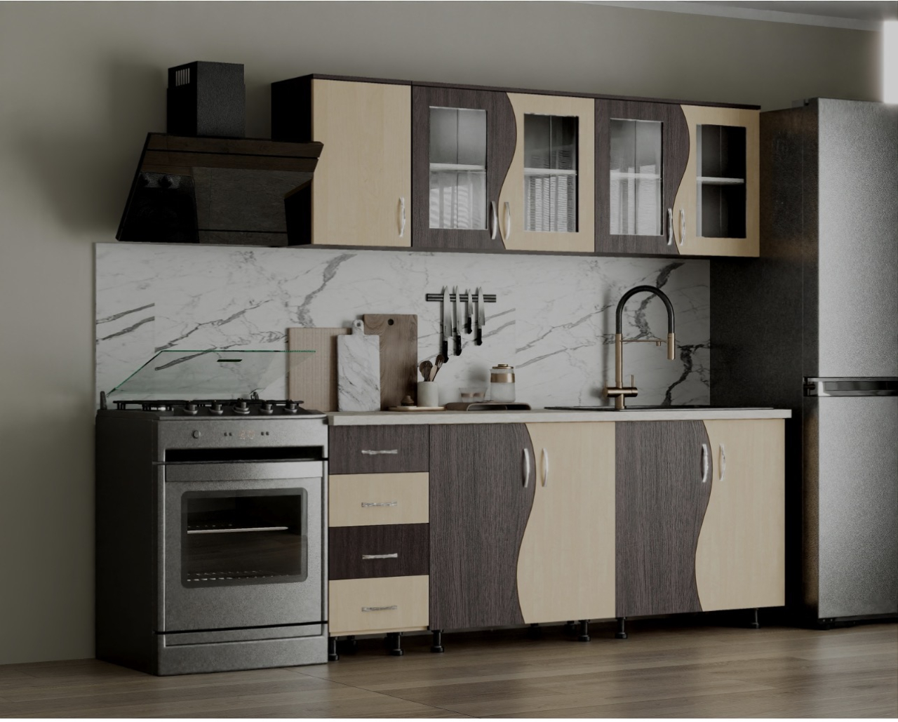 Bucatarie CIP S Wenge Mesteacan 200x60x200 cm [2]