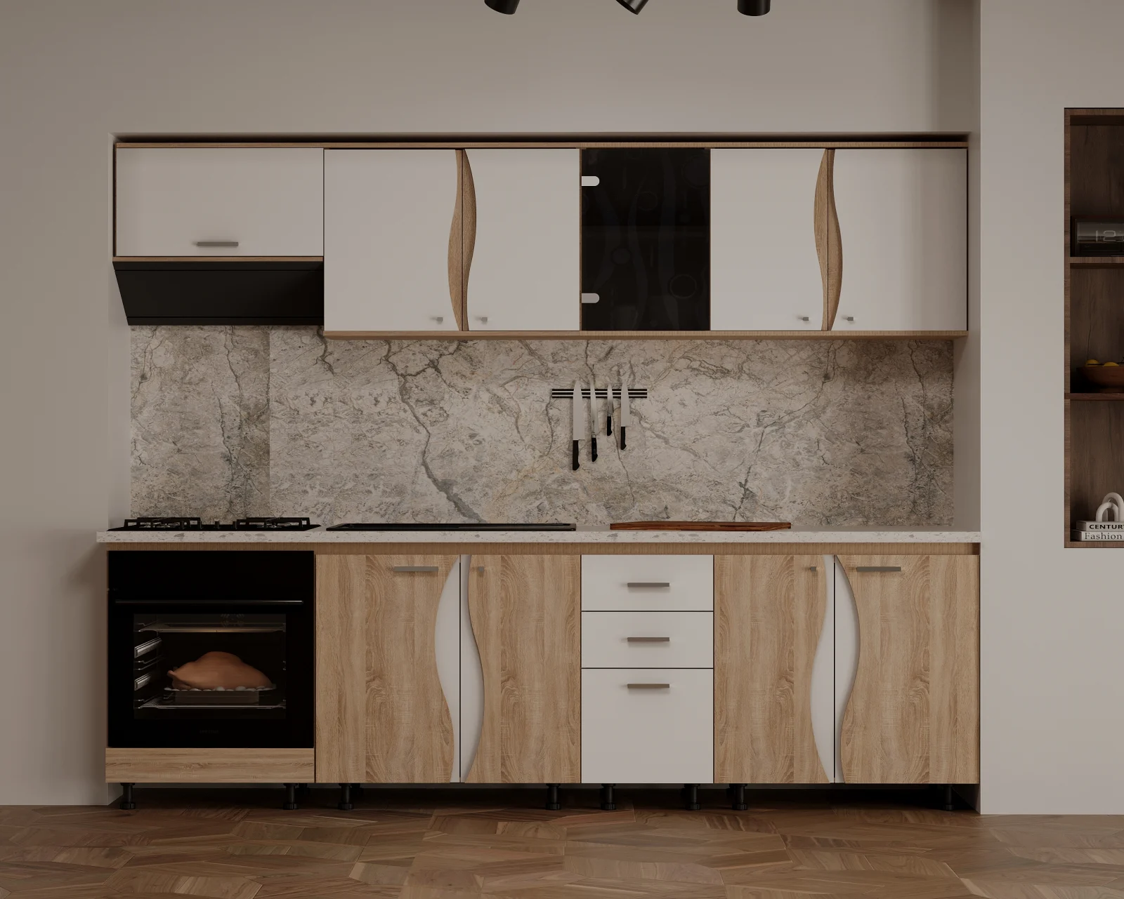 Mobila Bucatarie Cip3S 260 cm Pal Melaminat Sonoma Alb - Set Mobilier Bucatarie [4]