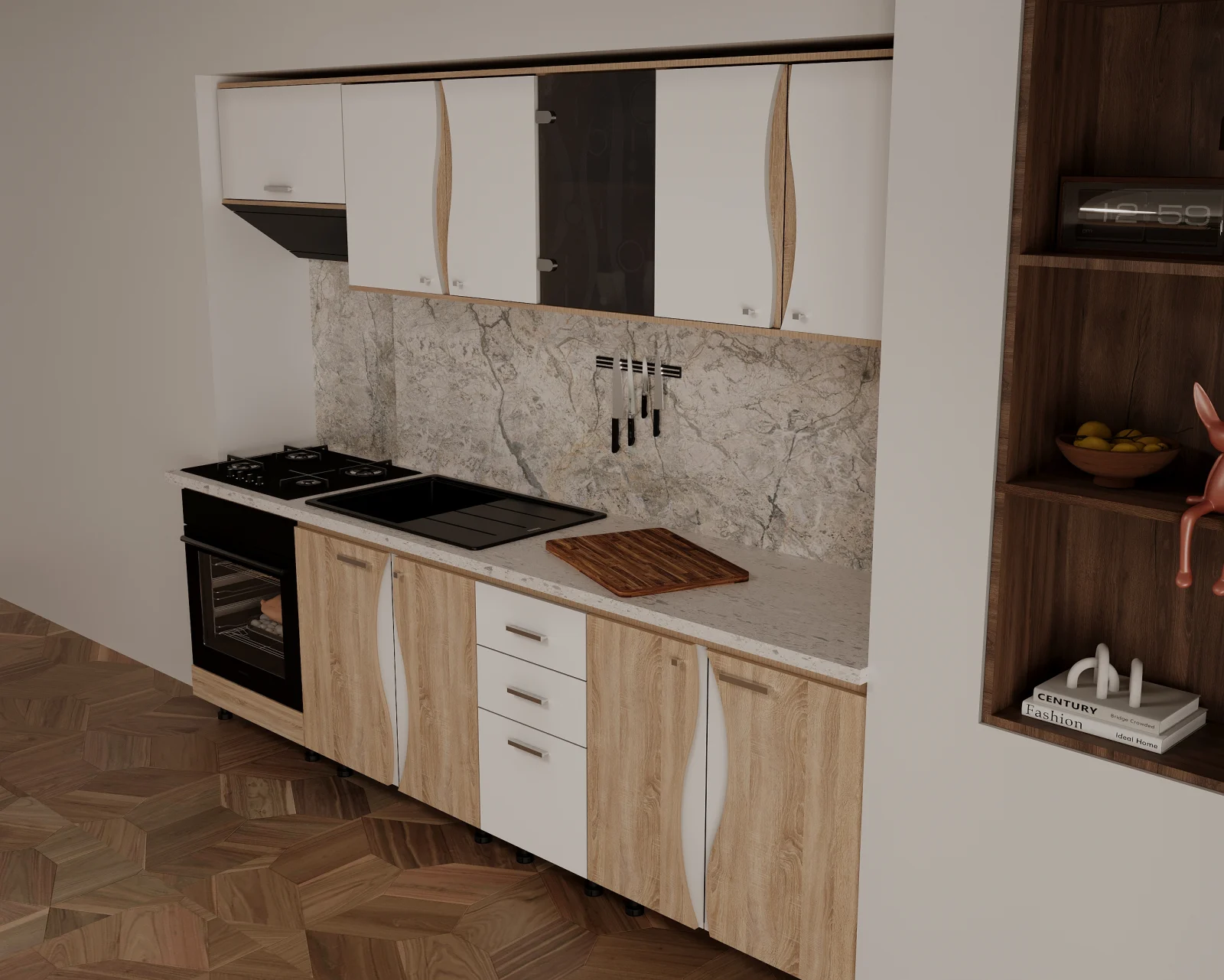 Mobila Bucatarie Cip3S 260 cm Pal Melaminat Sonoma Alb - Set Mobilier Bucatarie [3]