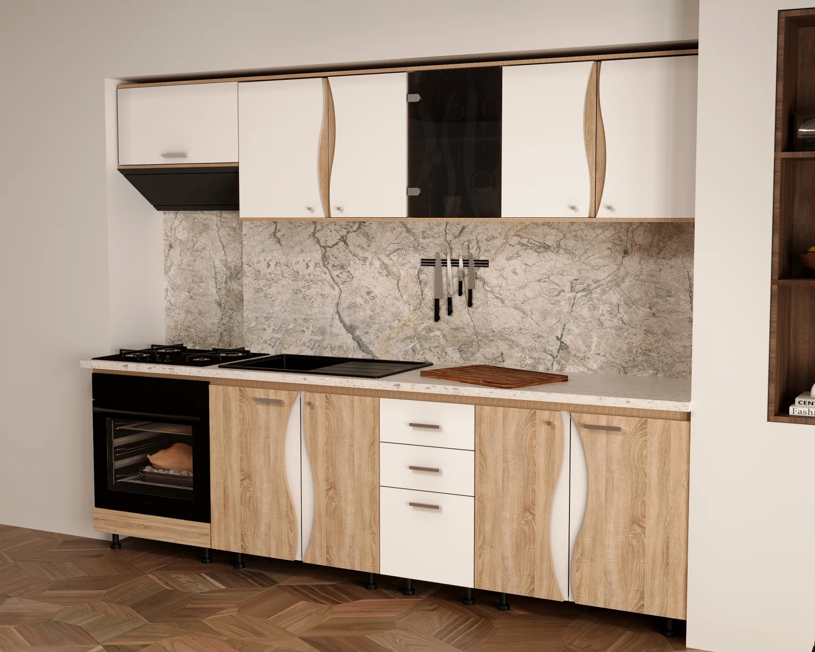 Mobila Bucatarie Cip3S 260 cm Pal Melaminat Sonoma Alb - Set Mobilier Bucatarie [2]