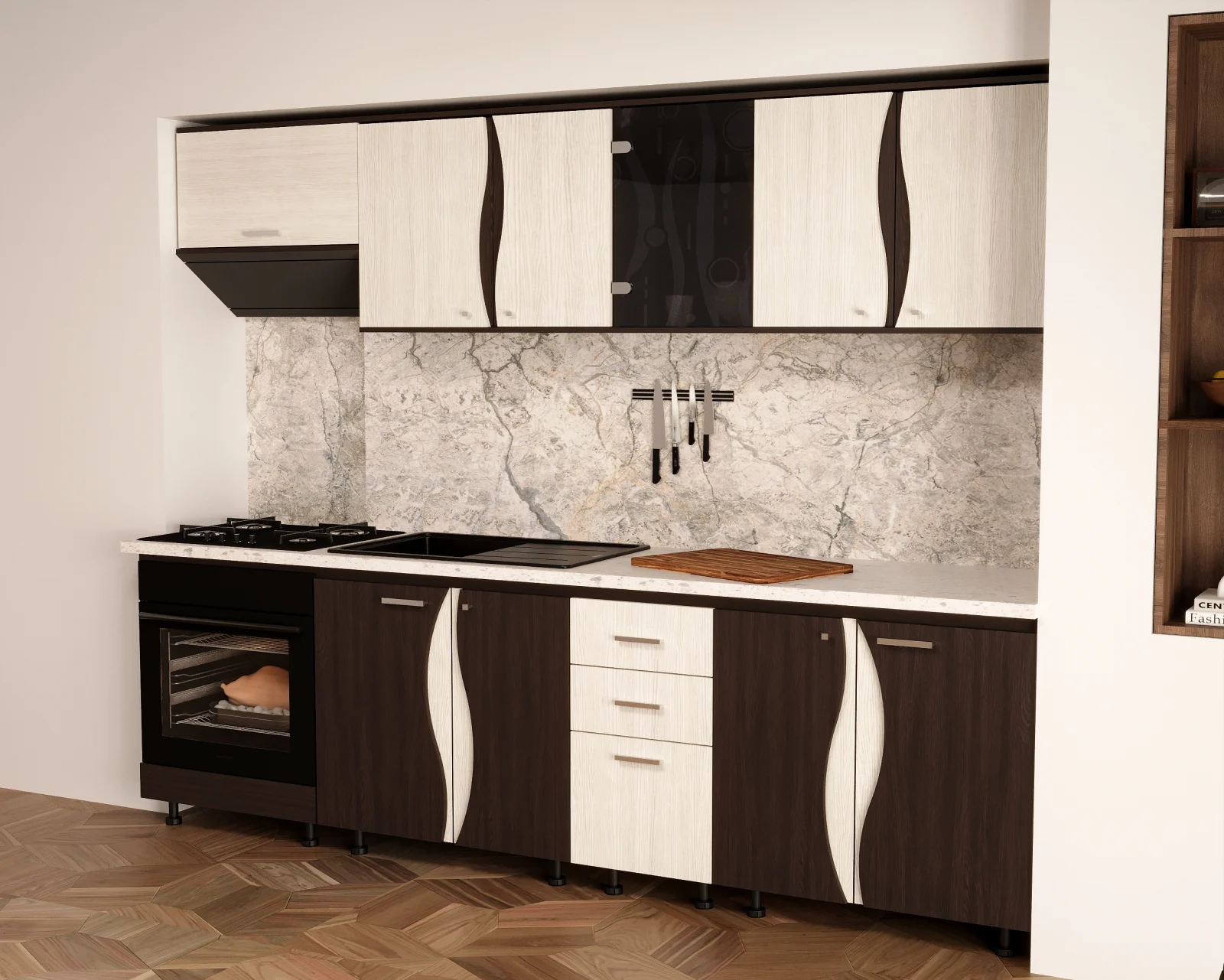 Mobila Bucatarie Cip3S 260 cm Pal Melaminat Wenge Alb - Set Mobilier Bucatarie [4]