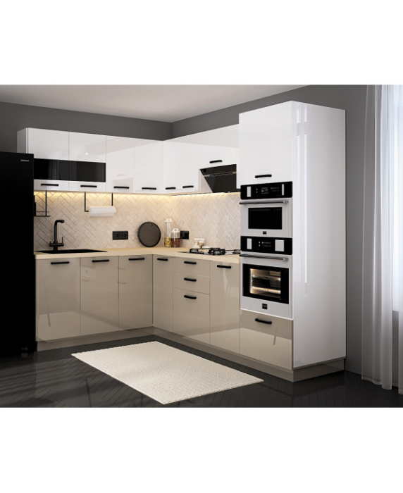 Mobila Bucatarie pe Colt 258x180 cm Alb Cappuccino MDF Amalia-Set Mobilier Bucatarie [4]