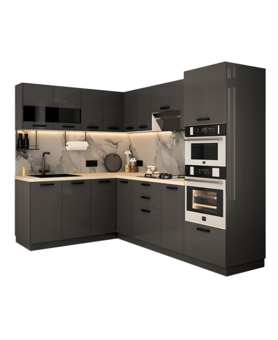 Mobila Bucatarie pe Colt 258x180 cm Gri Antracit MDF Amalia- Set Mobilier Bucatarie [5]