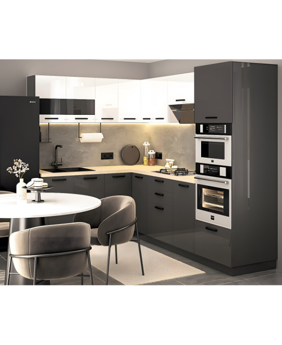 Mobila Bucatarie pe colt 180x258cm Alb Gri Antracit MDF Amalia V1 - Set Mobilier Bucatarie [1]