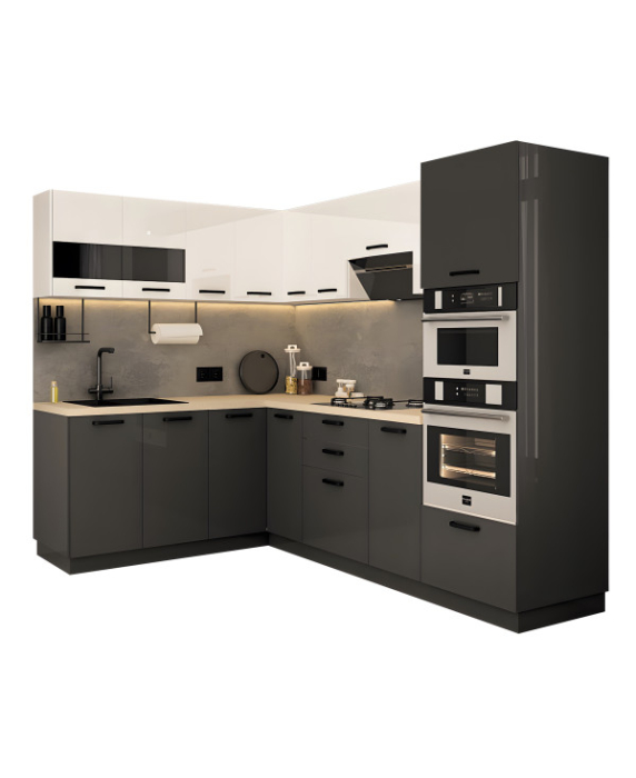 Mobila Bucatarie pe colt 180x258cm Alb Gri Antracit MDF Amalia V1 - Set Mobilier Bucatarie [6]