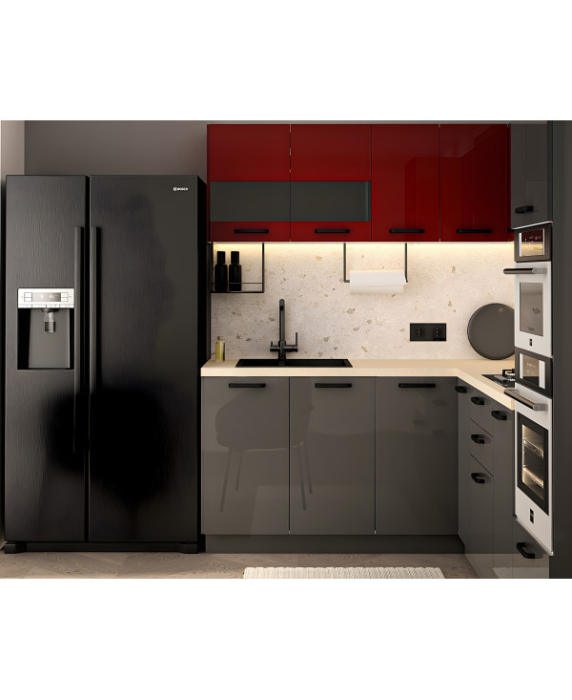 Mobila Bucatarie pe colt 180x258cm Rosu Gri Antracit MDF Amalia V1 - Set Mobilier Bucatarie [4]