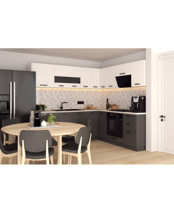 Mobila Bucatarie pe colt 205x240cm Alb Gri Antracit MDF lucios Amalia V2 - Set Mobilier Bucatarie [2]
