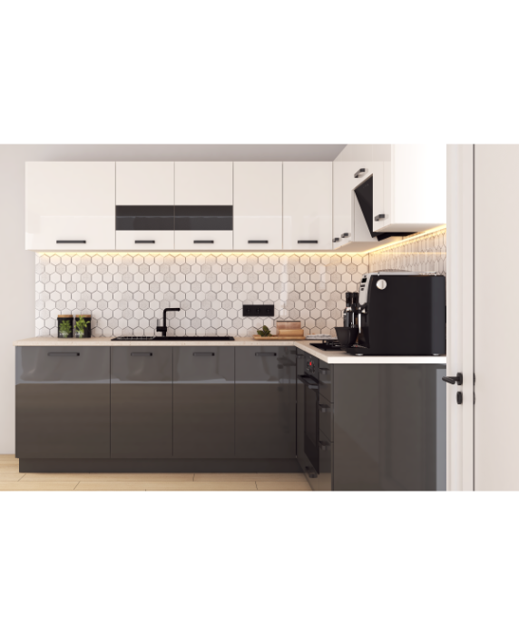 Mobila Bucatarie pe colt 205x240cm Alb Gri Antracit MDF lucios Amalia V2 - Set Mobilier Bucatarie [6]