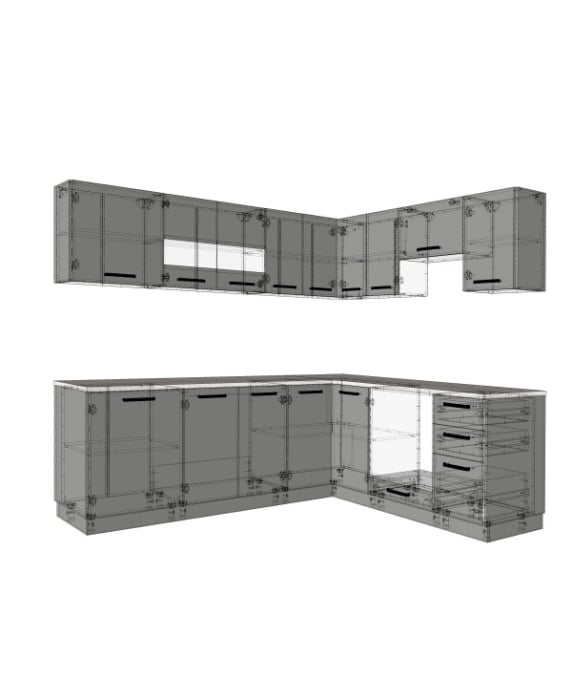 Mobila Bucatarie pe colt 205x240cm Alb  Cappuccino MDF lucios Amalia V2 - Set Mobilier Bucatarie [7]