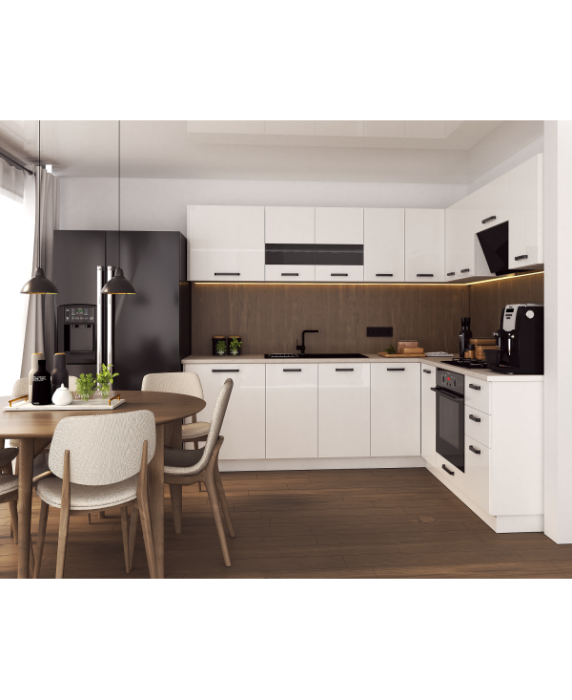 Mobila Bucatarie pe colt 205x240cm Alb MDF lucios Amalia V2 - Set Mobilier Bucatarie [2]