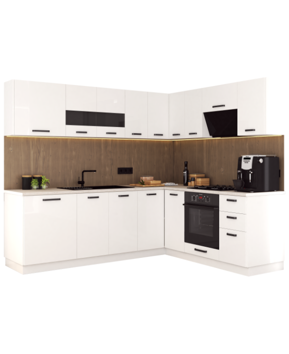 Mobila Bucatarie pe colt 205x240cm Alb MDF lucios Amalia V2 - Set Mobilier Bucatarie [7]