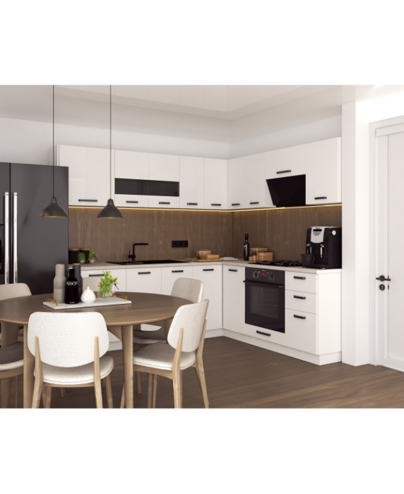 Mobila Bucatarie pe colt 205x240cm Alb MDF lucios Amalia V2 - Set Mobilier Bucatarie [3]