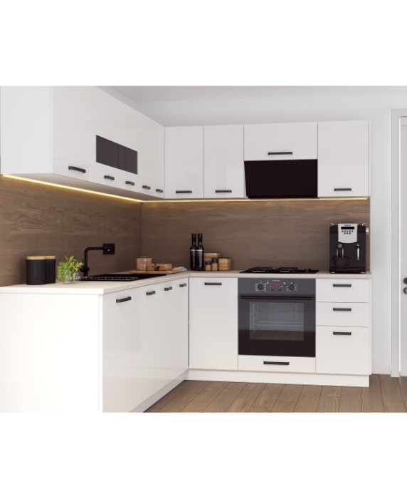 Mobila Bucatarie pe colt 205x240cm Alb MDF lucios Amalia V2 - Set Mobilier Bucatarie [6]