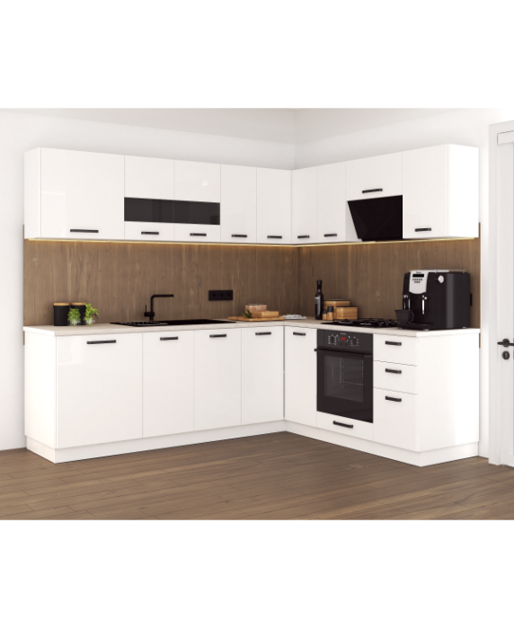Mobila Bucatarie pe colt 205x240cm Alb MDF lucios Amalia V2 - Set Mobilier Bucatarie [1]