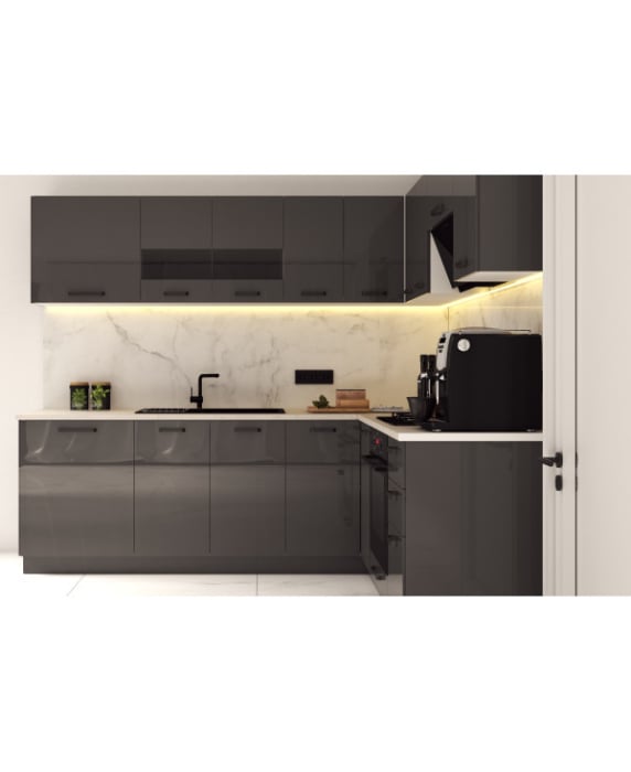 Mobila Bucatarie pe colt 240x205cm Gri Antracit MDF Amalia V2 - Set Mobilier Bucatarie [4]