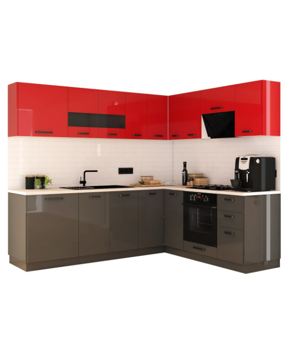 Mobila Bucatarie pe colt 240x205cm Rosu Gri Antracit MDF Amalia V2 - Set Mobilier Bucatarie [6]