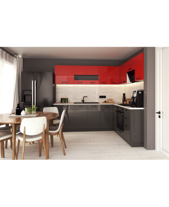Mobila Bucatarie pe colt 240x205cm Rosu Gri Antracit MDF Amalia V2 - Set Mobilier Bucatarie [2]