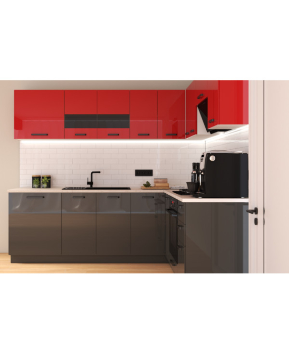 Mobila Bucatarie pe colt 240x205cm Rosu Gri Antracit MDF Amalia V2 - Set Mobilier Bucatarie [4]