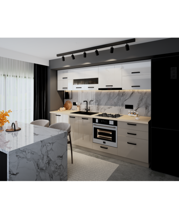 Mobila Bucatarie 260 cm  Alb Cappuccino MDF Amalia-Set Mobilier Bucatarie [2]