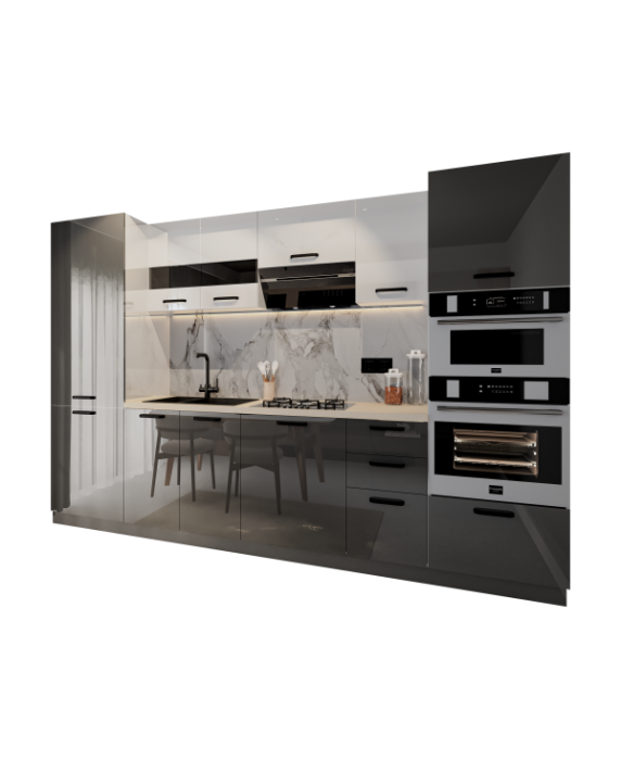 Bucatarie Daria, MDF Alb+Antracit, 303x60x200cm [5]