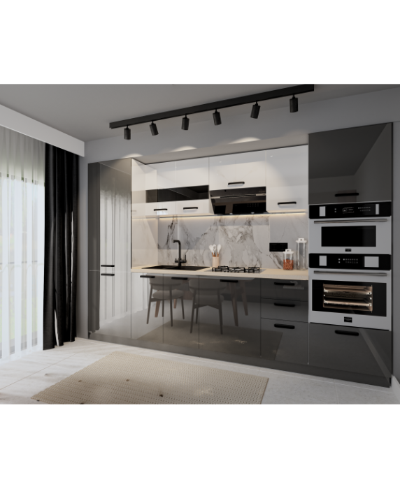 Bucatarie Daria, MDF Alb+Antracit, 303x60x200cm [4]