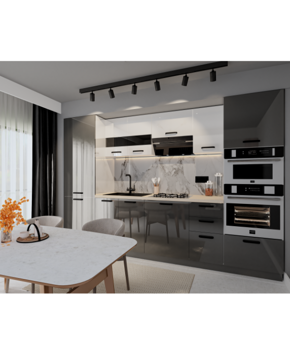 Bucatarie Daria, MDF Alb+Antracit, 303x60x200cm [2]