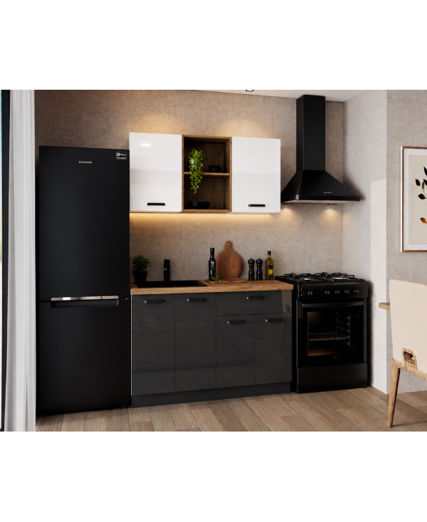 Bucatarie Daria MDF V1, 120x60x200cm, Alb lucios+Antracit [2]
