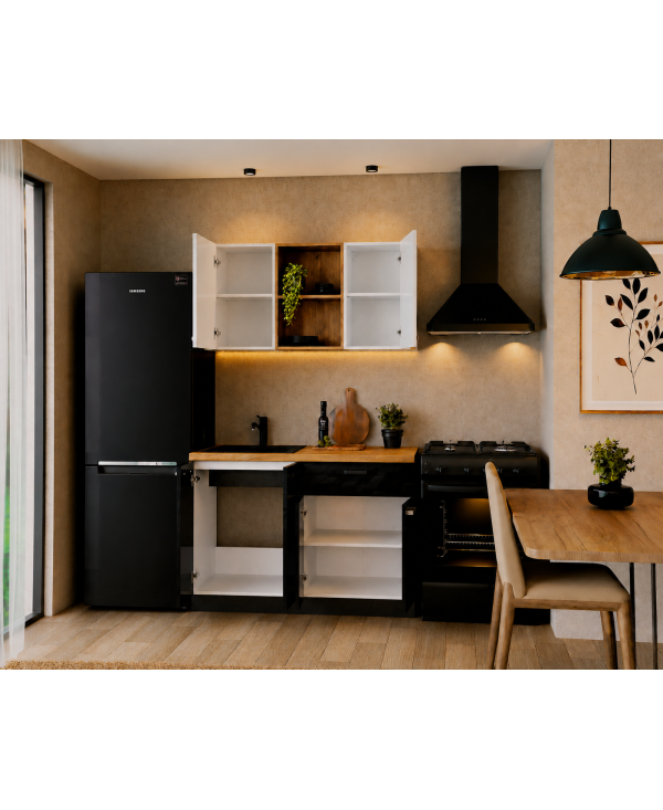 Bucatarie Daria MDF V1, 120x60x200cm, Alb lucios+Negru [3]