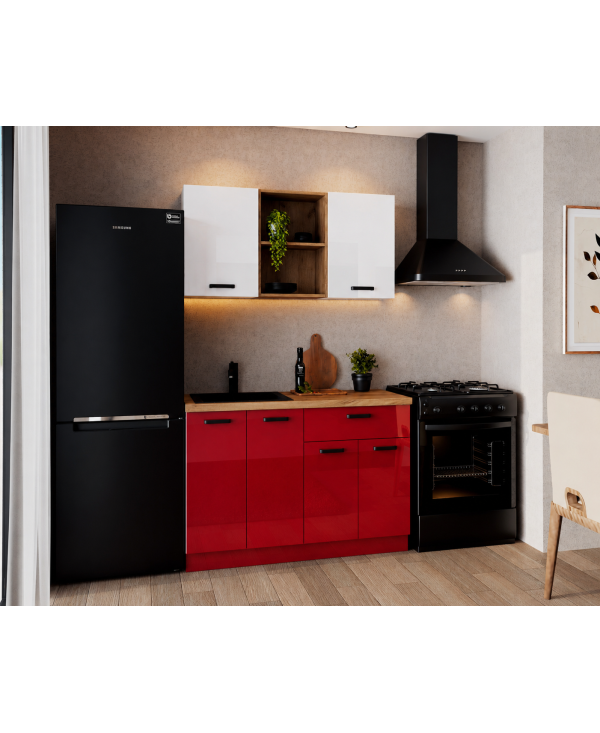 Bucatarie Daria MDF V1, 120x60x200cm, Alb lucios+Rosu [2]