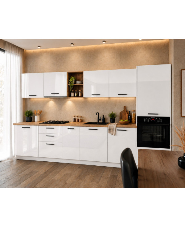 Bucatarie Daria MDF V1, 340x60x200cm, Alb lucios [3]