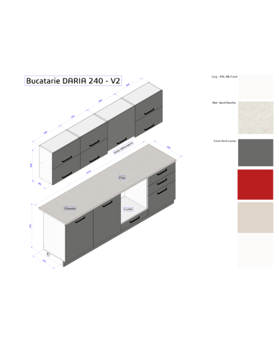 Mobila Bucatarie 240 cm  Alb MDF Amalia V2- Set Mobilier Bucatarie [6]