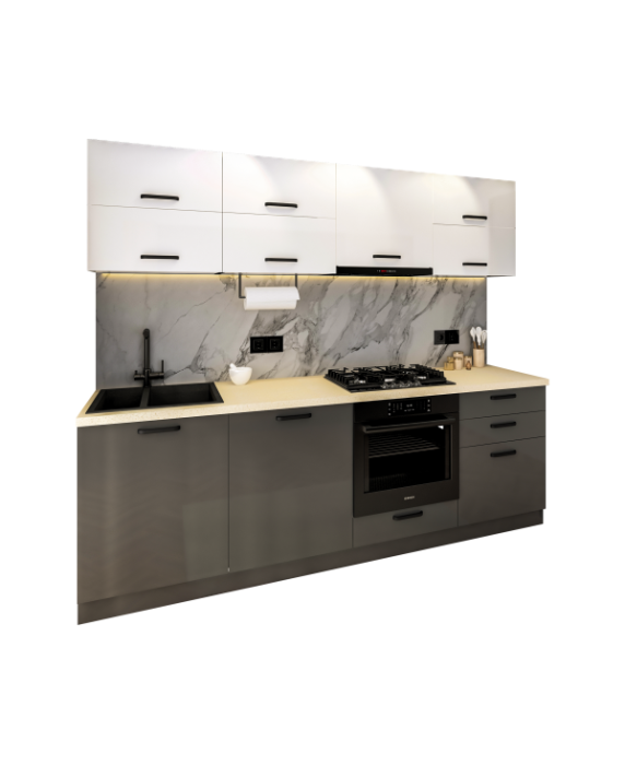 Mobila Bucatarie 240 cm  Alb Antracit MDF Amalia V2- Set Mobilier Bucatarie [5]