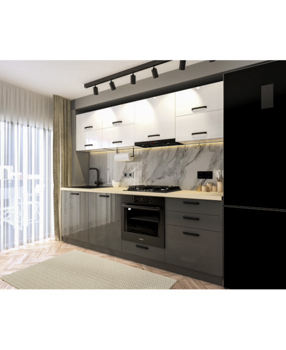 Mobila Bucatarie 240 cm  Alb Antracit MDF Amalia V2- Set Mobilier Bucatarie [3]