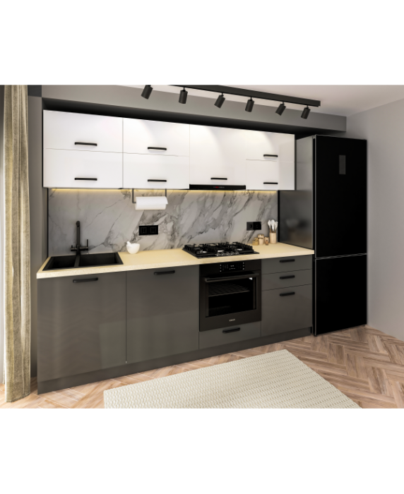 Mobila Bucatarie 240 cm  Alb Antracit MDF Amalia V2- Set Mobilier Bucatarie [2]