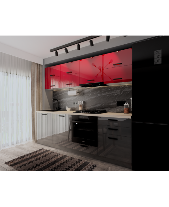 Mobila Bucatarie 240 cm Rosu Gri Antracit MDF  Amalia V2- Set Mobilier Bucatarie [2]