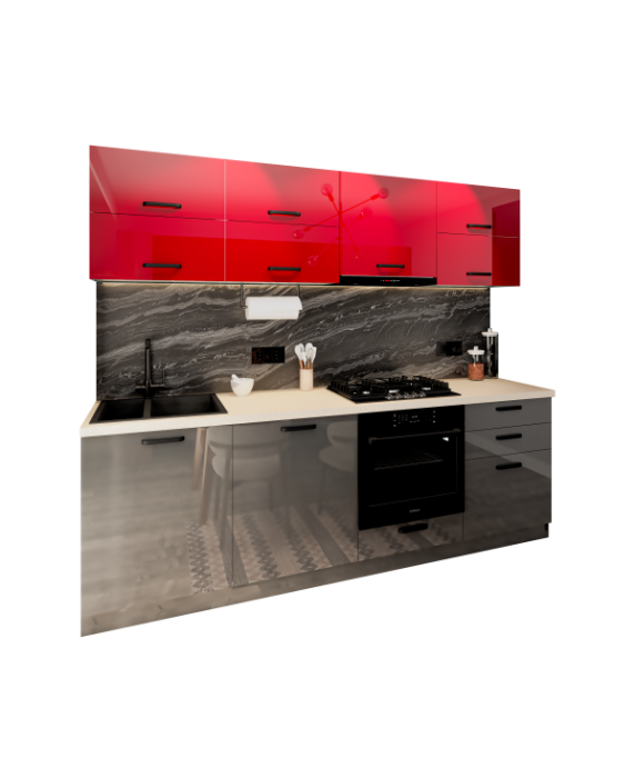 Mobila Bucatarie 240 cm Rosu Gri Antracit MDF  Amalia V2- Set Mobilier Bucatarie [4]